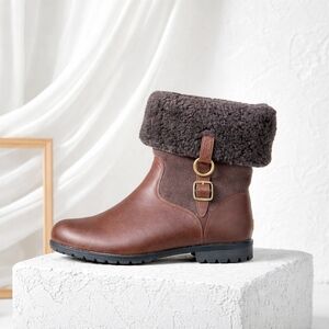 UGG Bellevue III Fold-Over Shearling Leather Boots Brown Size 7 Waterproof